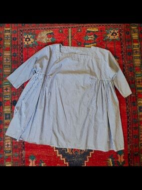 EGG TRADING Style - Striped Tent Tunic Dress - Blue White Cotton